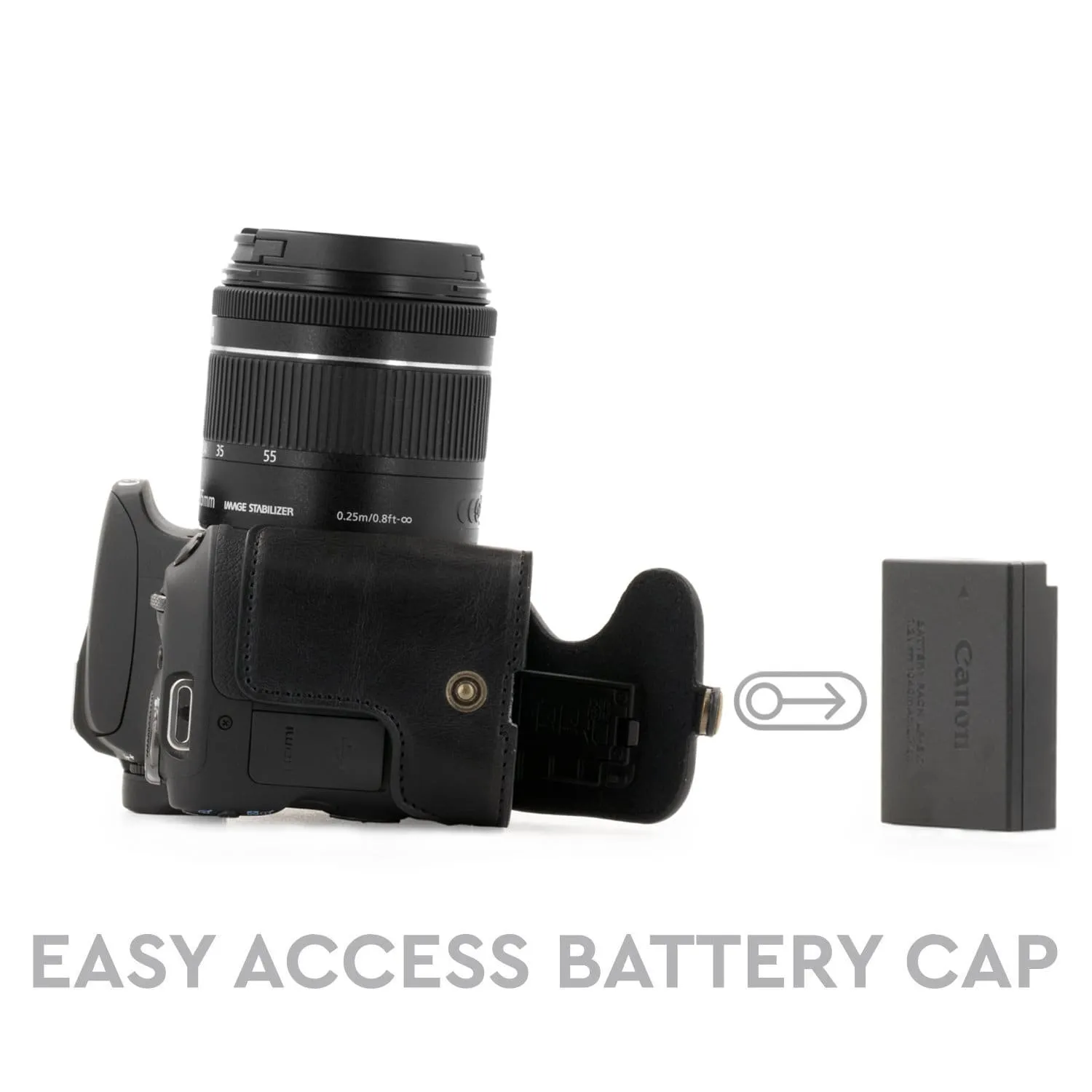 MegaGear Canon EOS Rebel SL3, EOS 250D, EOS Kiss X10, EOS Rebel SL2, Kiss X9, EOS 200D Ever Ready Leather Camera Half Case and Strap