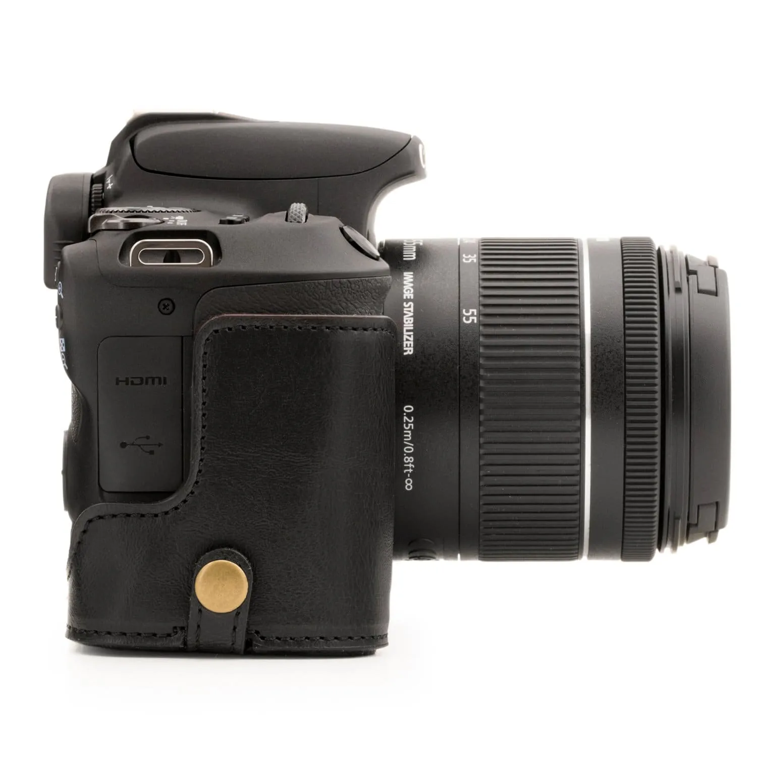MegaGear Canon EOS Rebel SL3, EOS 250D, EOS Kiss X10, EOS Rebel SL2, Kiss X9, EOS 200D Ever Ready Leather Camera Half Case and Strap