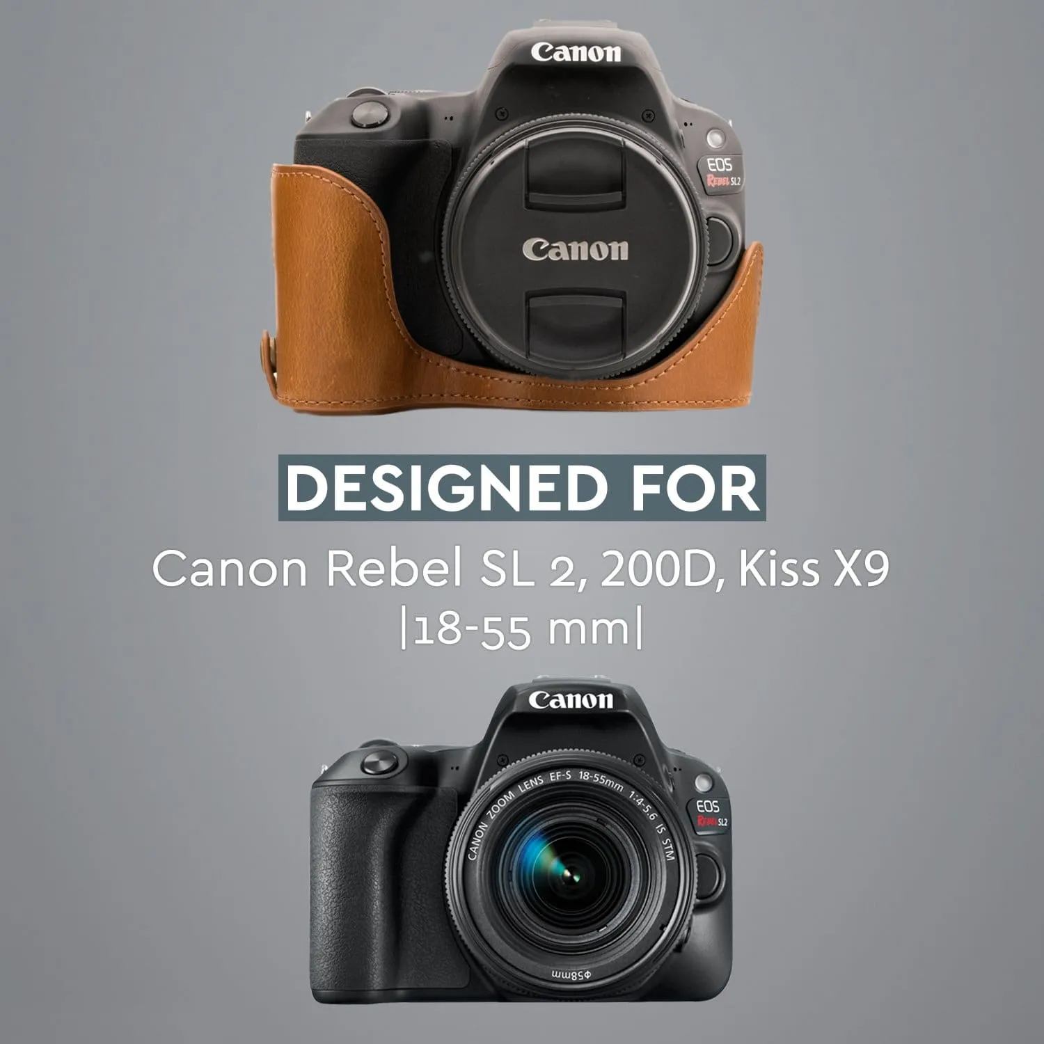 MegaGear Canon EOS Rebel SL3, EOS 250D, EOS Kiss X10, EOS Rebel SL2, Kiss X9, EOS 200D Ever Ready Leather Camera Half Case and Strap