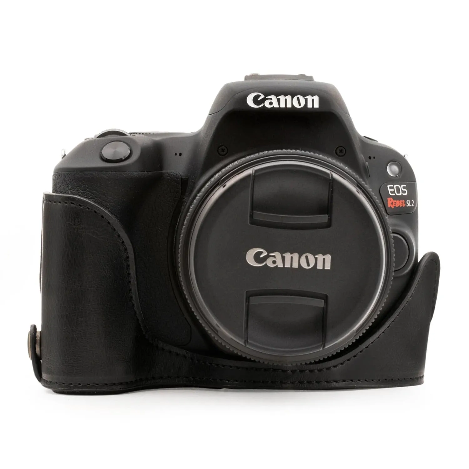 MegaGear Canon EOS Rebel SL3, EOS 250D, EOS Kiss X10, EOS Rebel SL2, Kiss X9, EOS 200D Ever Ready Leather Camera Half Case and Strap
