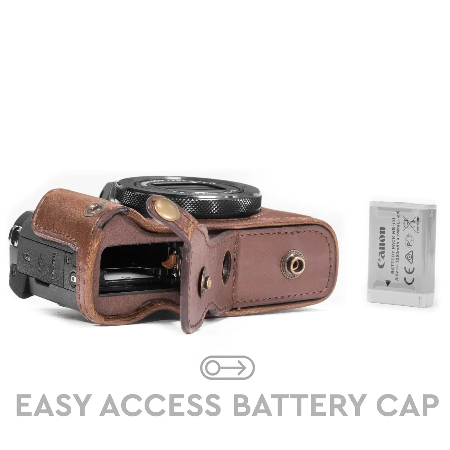 MegaGear Canon PowerShot G5 X Ever Ready Leather Camera Case and Strap, with Battery Access