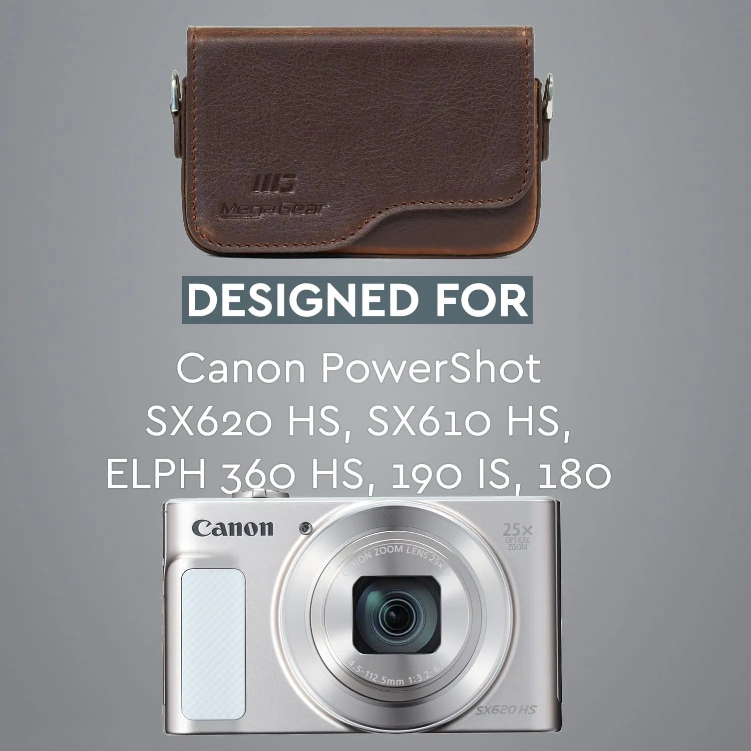 MegaGear Canon PowerShot SX620 HS, ELPH 180, ELPH 190 IS, ELPH 360 HS, ELPH 170 IS, SX610 HS Leather Camera Case with Strap