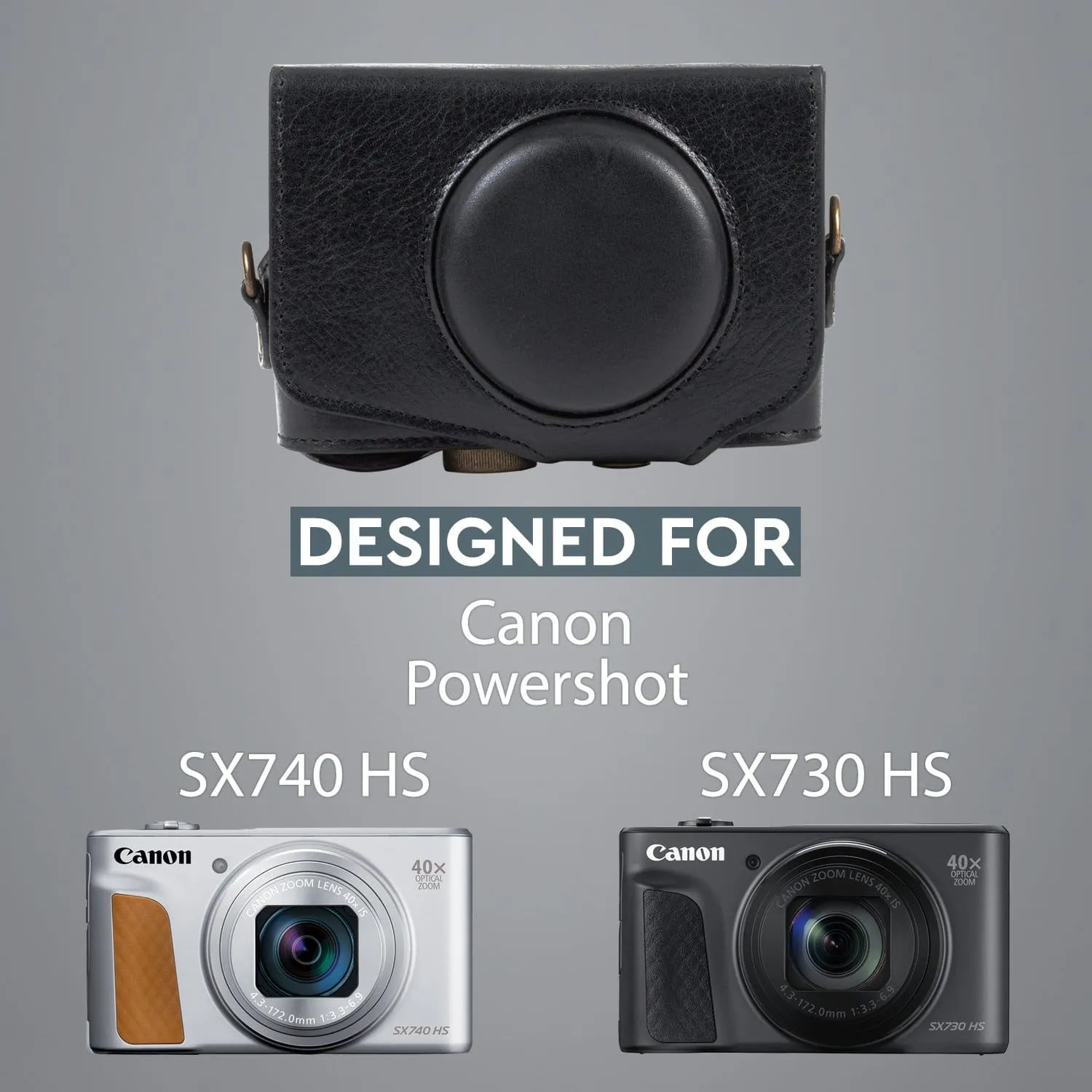 MegaGear Canon PowerShot SX740 HS, SX730 HS Ever Ready Top Grain Leather Camera Case with Strap