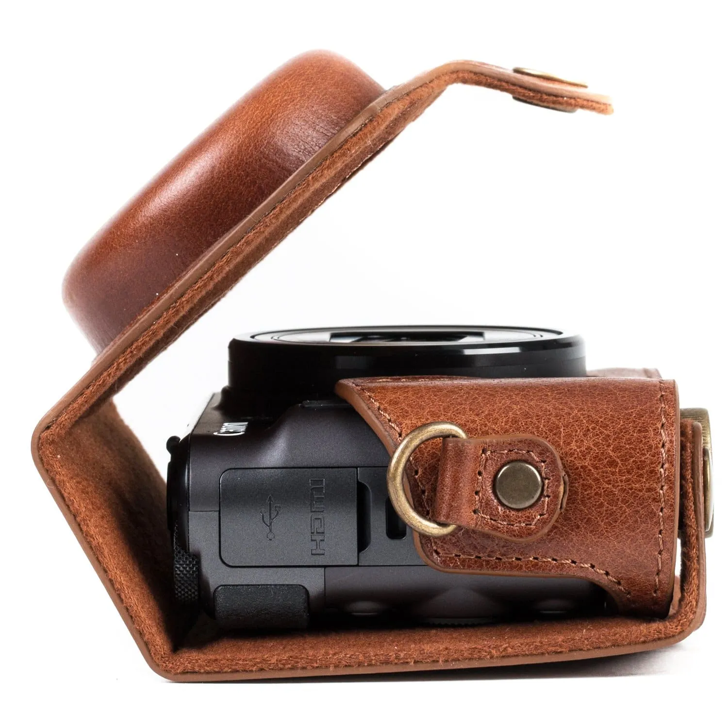 MegaGear Canon PowerShot SX740 HS, SX730 HS Ever Ready Top Grain Leather Camera Case with Strap
