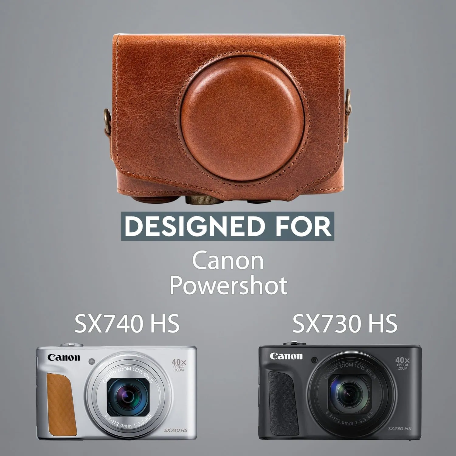 MegaGear Canon PowerShot SX740 HS, SX730 HS Ever Ready Top Grain Leather Camera Case with Strap