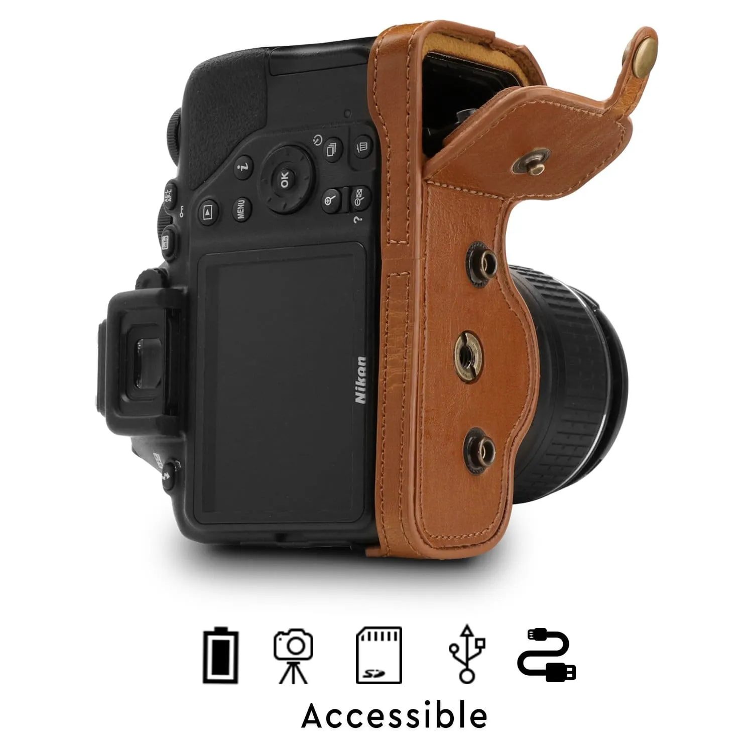 MegaGear Nikon D3500 Ever Ready Leather Camera Case and Strap