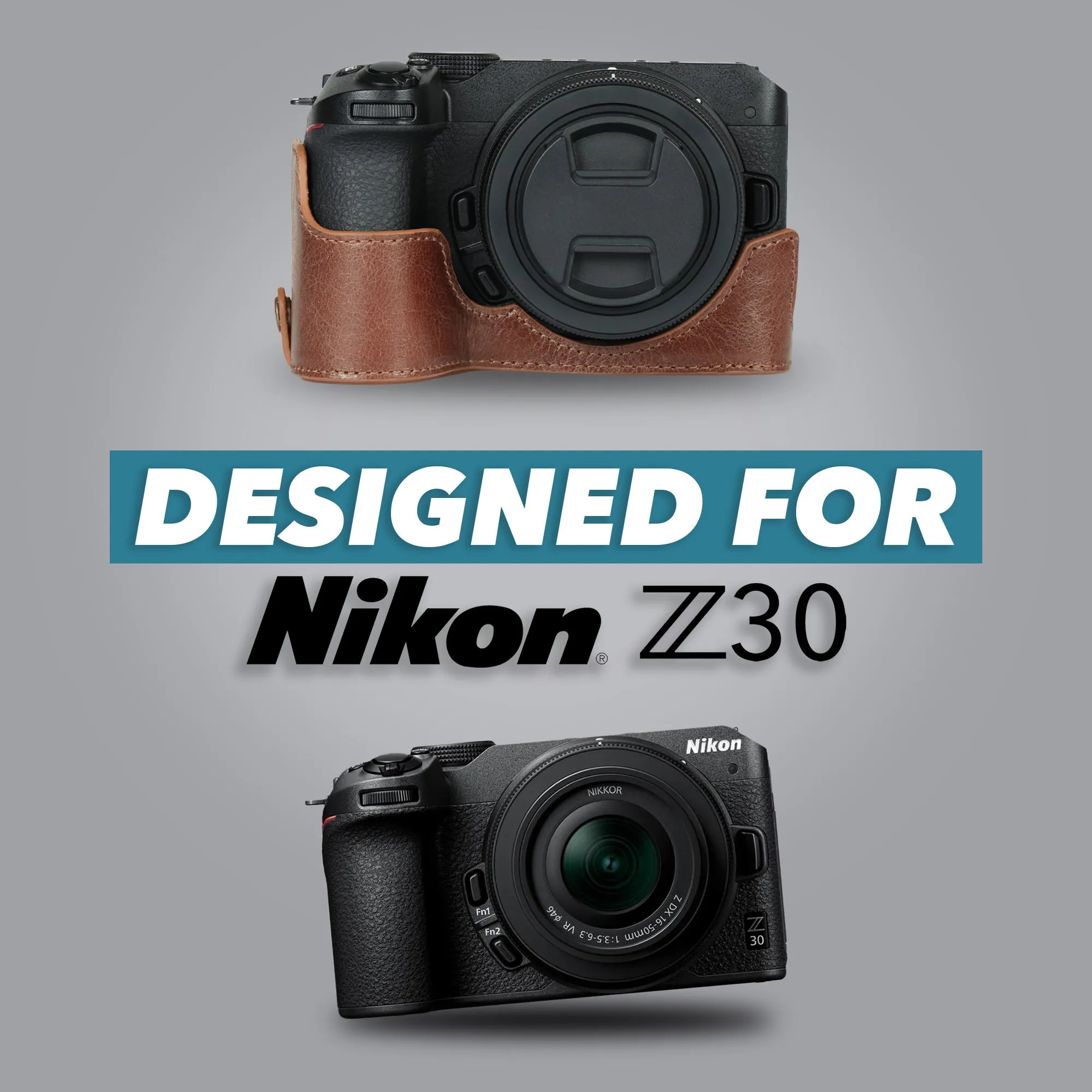 MegaGear Nikon Z30 Genuine Leather Camera Half Case and Strap