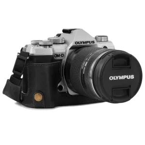 MegaGear Olympus OM-D E-M5 Mark III Ever Ready Top Grain Leather Camera Half Case and Strap