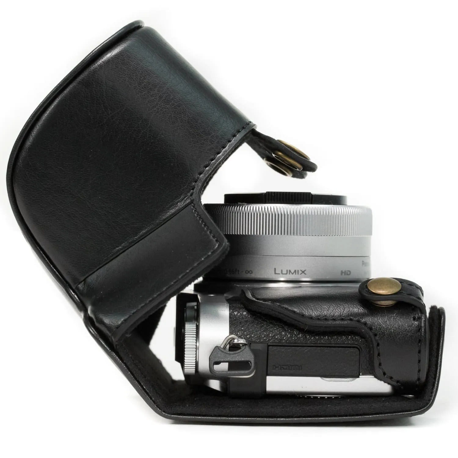 MegaGear Panasonic Lumix DC-GX850, DC-GF9 (12-32mm), DMC-GF8, DMC-GF7, GX800 Ever Ready Leather Camera Case and Strap