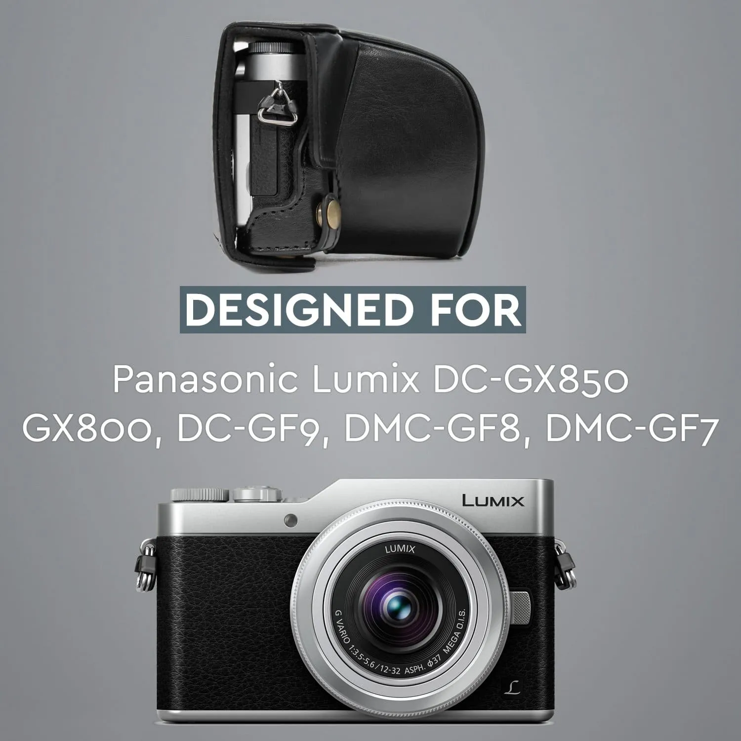 MegaGear Panasonic Lumix DC-GX850, DC-GF9 (12-32mm), DMC-GF8, DMC-GF7, GX800 Ever Ready Leather Camera Case and Strap