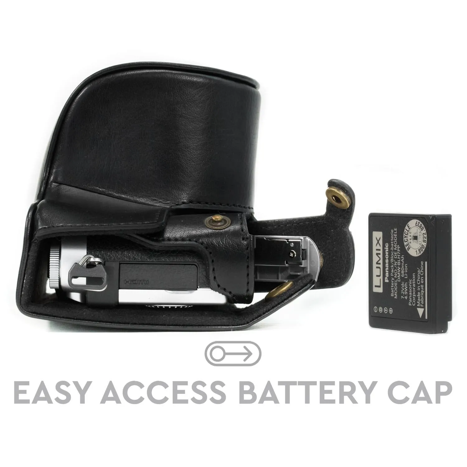 MegaGear Panasonic Lumix DC-GX850, DC-GF9 (12-32mm), DMC-GF8, DMC-GF7, GX800 Ever Ready Leather Camera Case and Strap