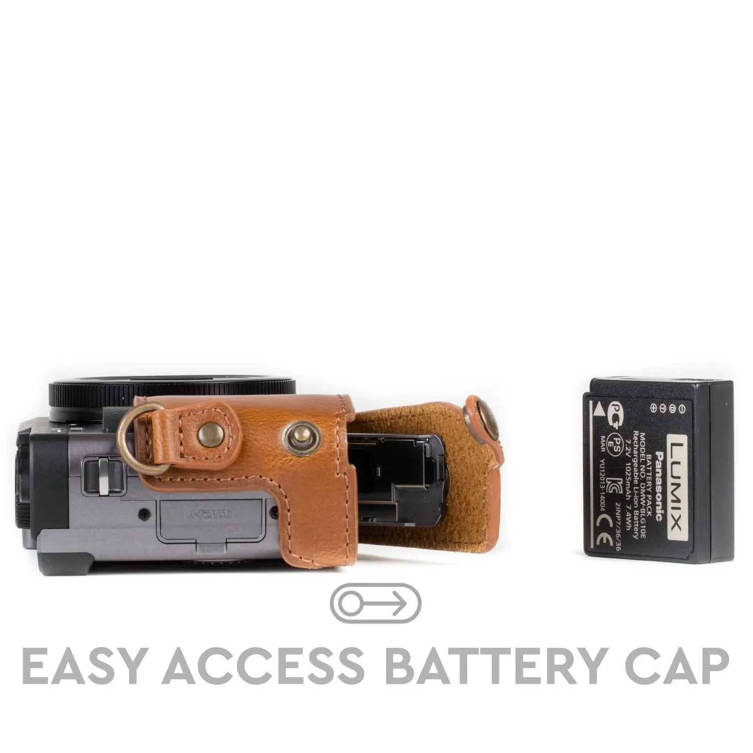 MegaGear Panasonic Lumix DC-ZS80, DC-ZS70, DC-TZ95, DC-TZ90 Ever Ready Leather Camera Case and Strap