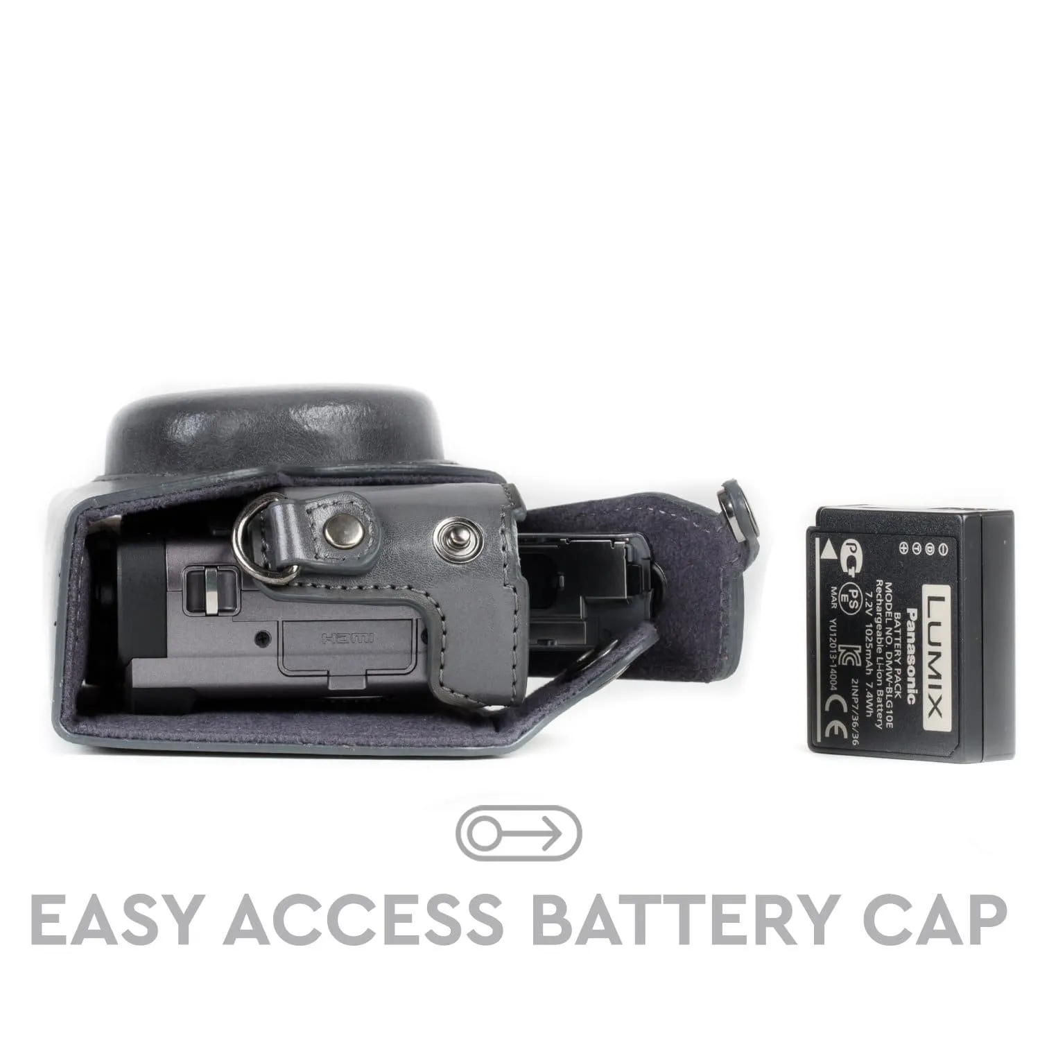 MegaGear Panasonic Lumix DC-ZS80, DC-ZS70, DC-TZ95, DC-TZ90 Ever Ready Leather Camera Case and Strap