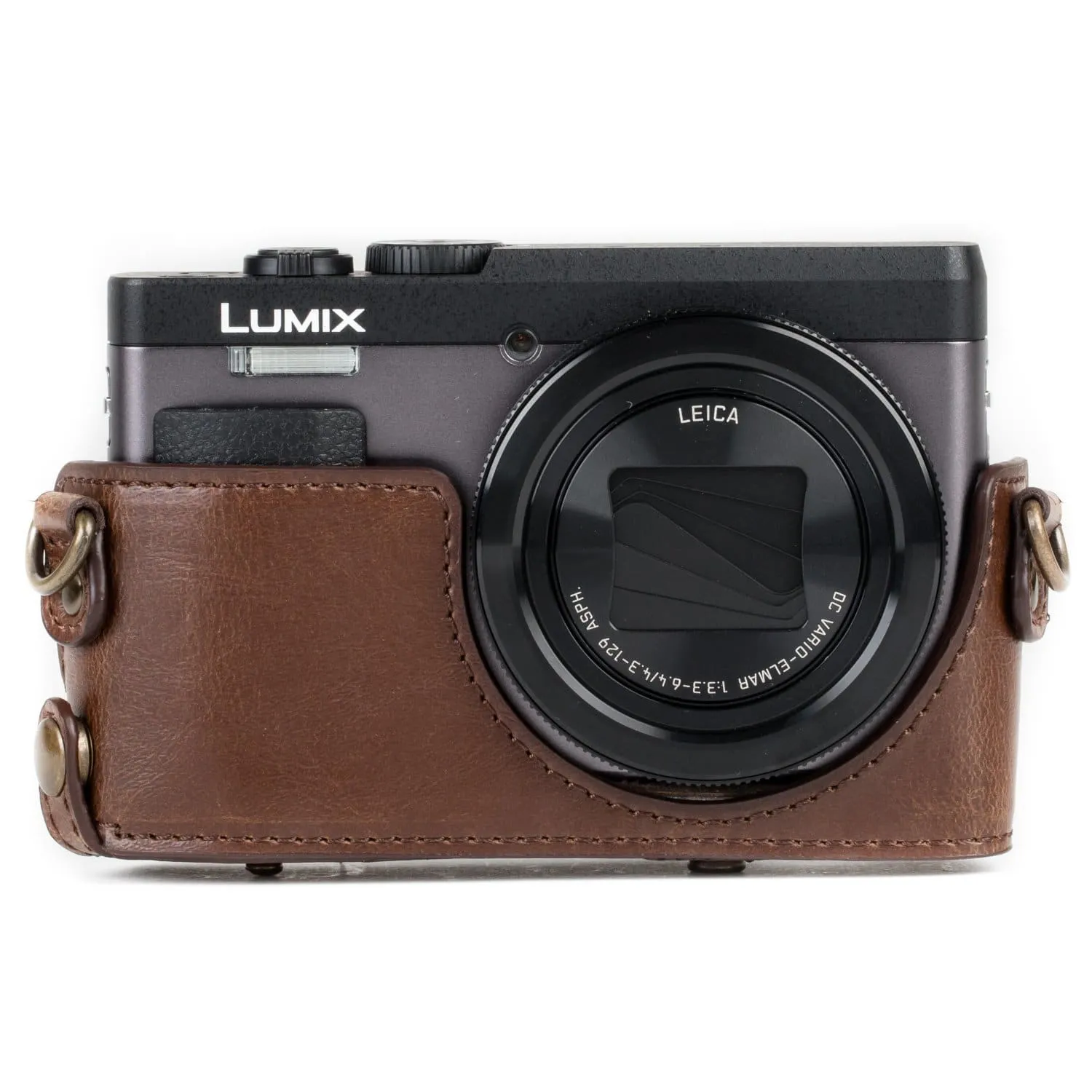 MegaGear Panasonic Lumix DC-ZS80, DC-ZS70, DC-TZ95, DC-TZ90 Ever Ready Leather Camera Case and Strap