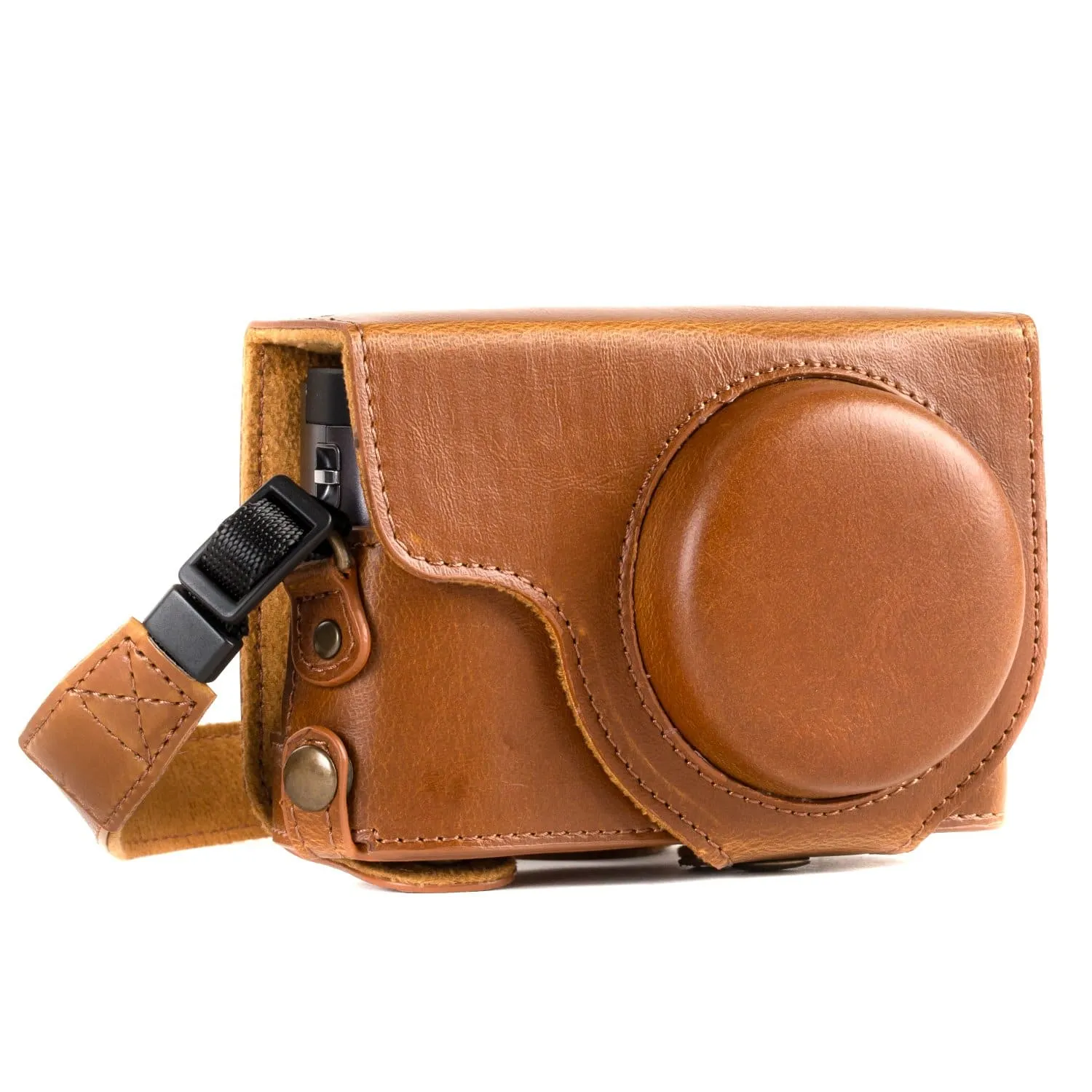 MegaGear Panasonic Lumix DC-ZS80, DC-ZS70, DC-TZ95, DC-TZ90 Ever Ready Leather Camera Case and Strap