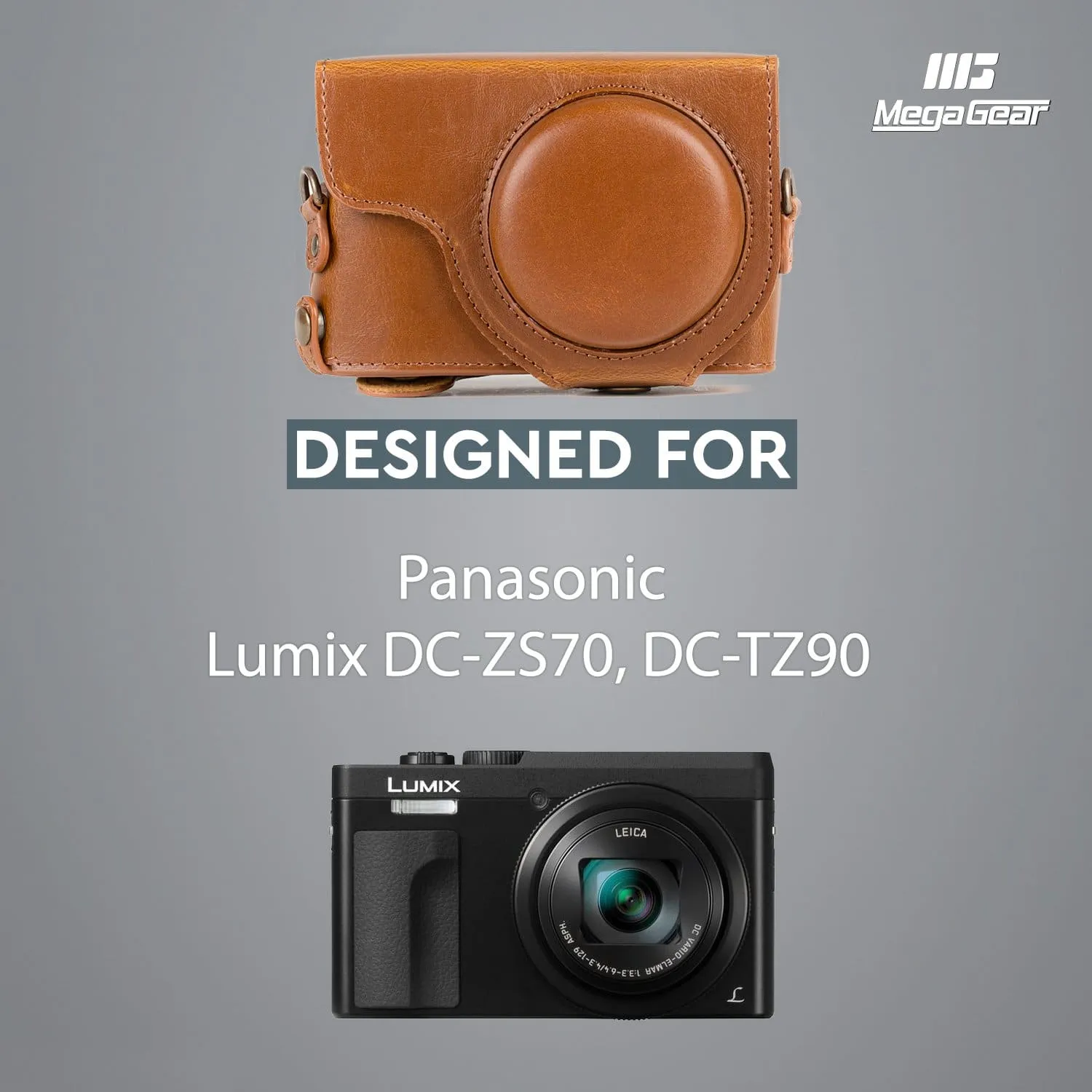 MegaGear Panasonic Lumix DC-ZS80, DC-ZS70, DC-TZ95, DC-TZ90 Ever Ready Leather Camera Case and Strap