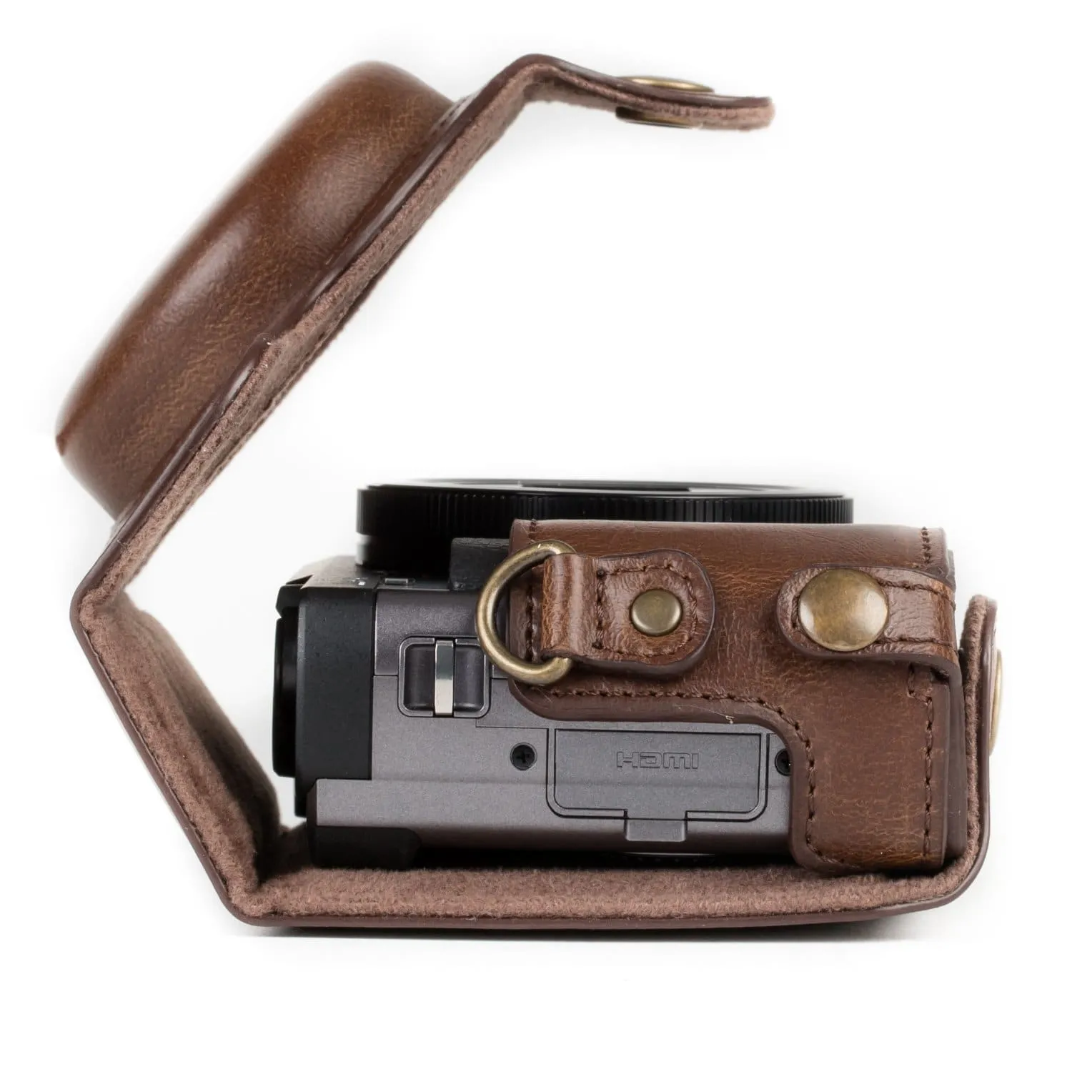 MegaGear Panasonic Lumix DC-ZS80, DC-ZS70, DC-TZ95, DC-TZ90 Ever Ready Leather Camera Case and Strap