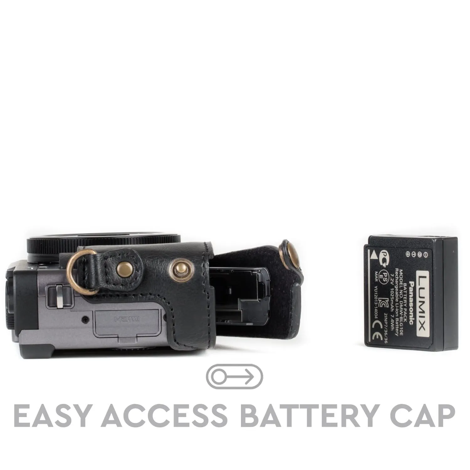 MegaGear Panasonic Lumix DC-ZS80, DC-ZS70, DC-TZ95, DC-TZ90 Ever Ready Leather Camera Case and Strap