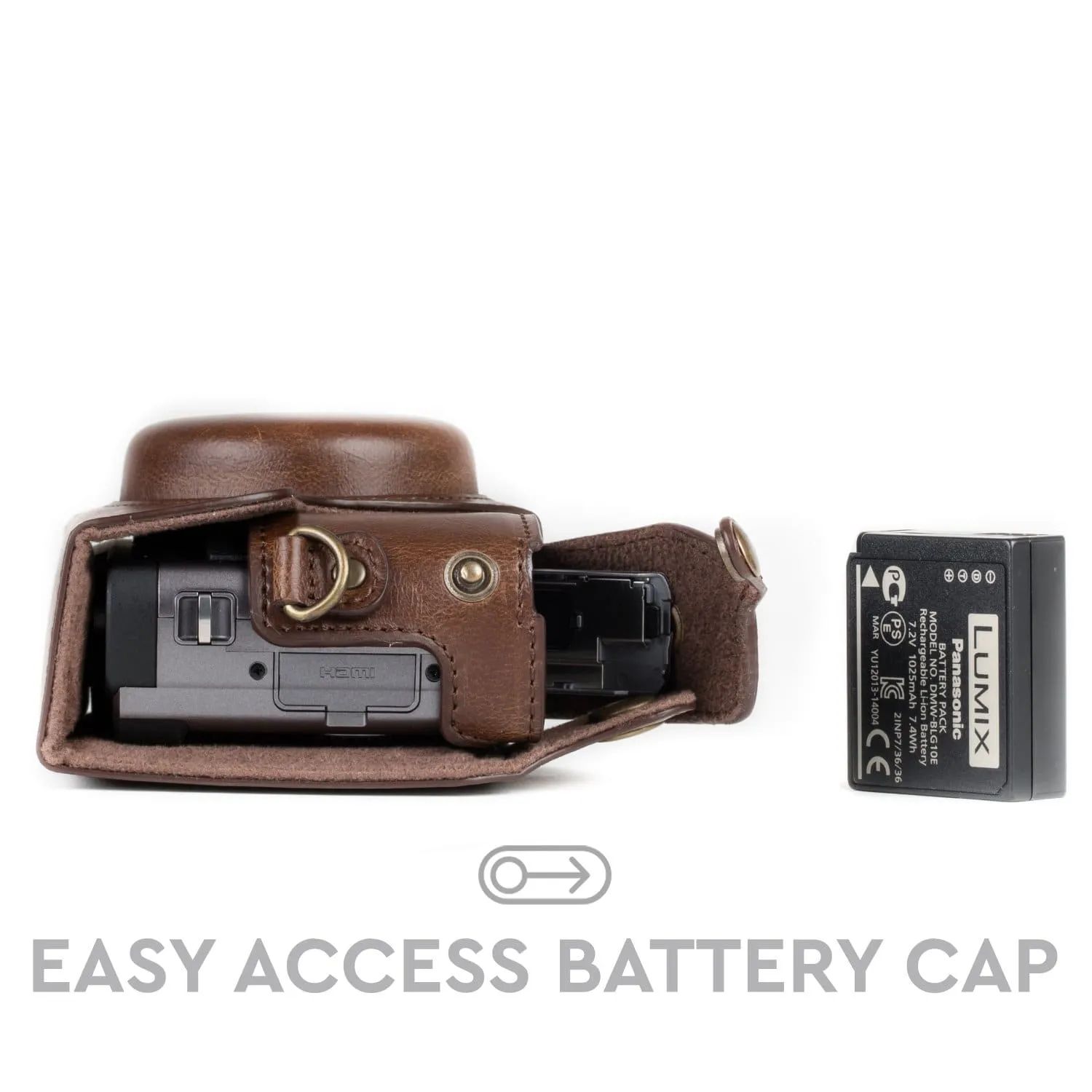MegaGear Panasonic Lumix DC-ZS80, DC-ZS70, DC-TZ95, DC-TZ90 Ever Ready Leather Camera Case and Strap