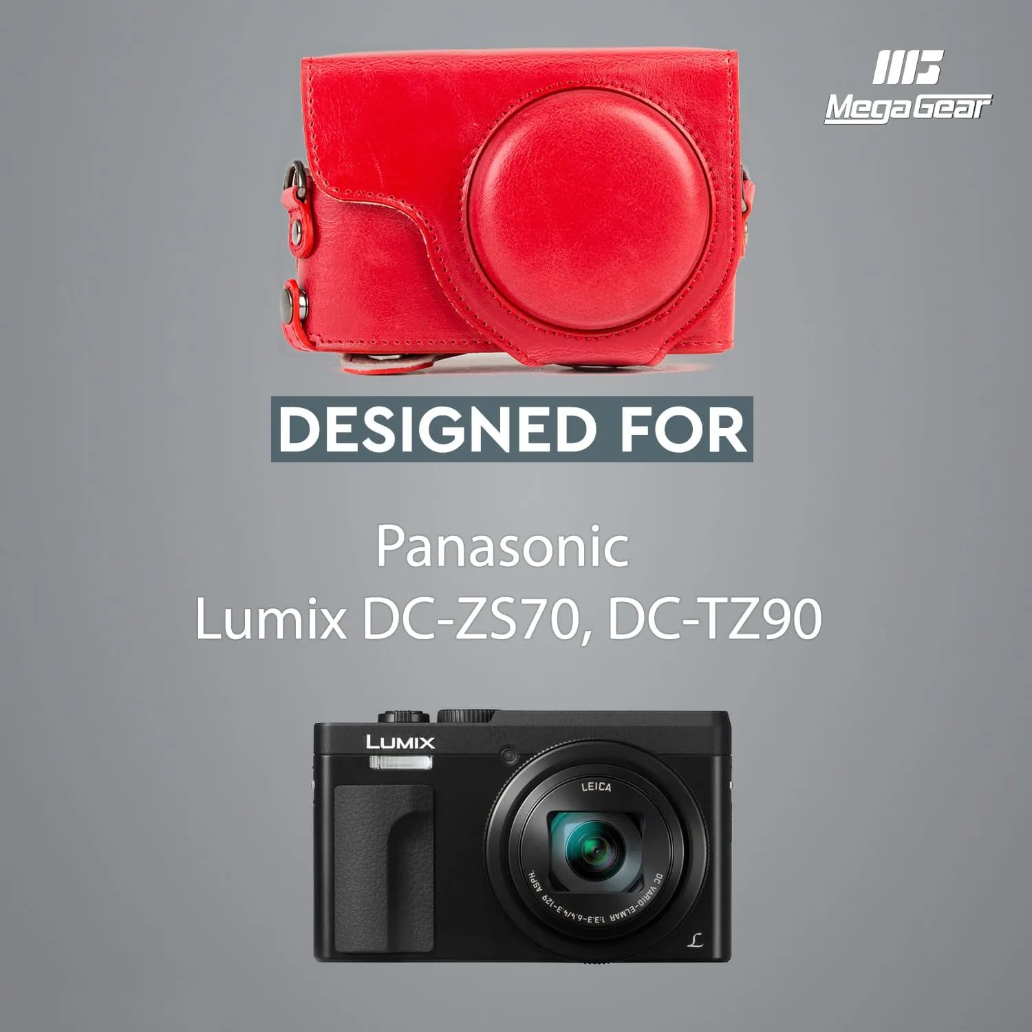 MegaGear Panasonic Lumix DC-ZS80, DC-ZS70, DC-TZ95, DC-TZ90 Ever Ready Leather Camera Case and Strap