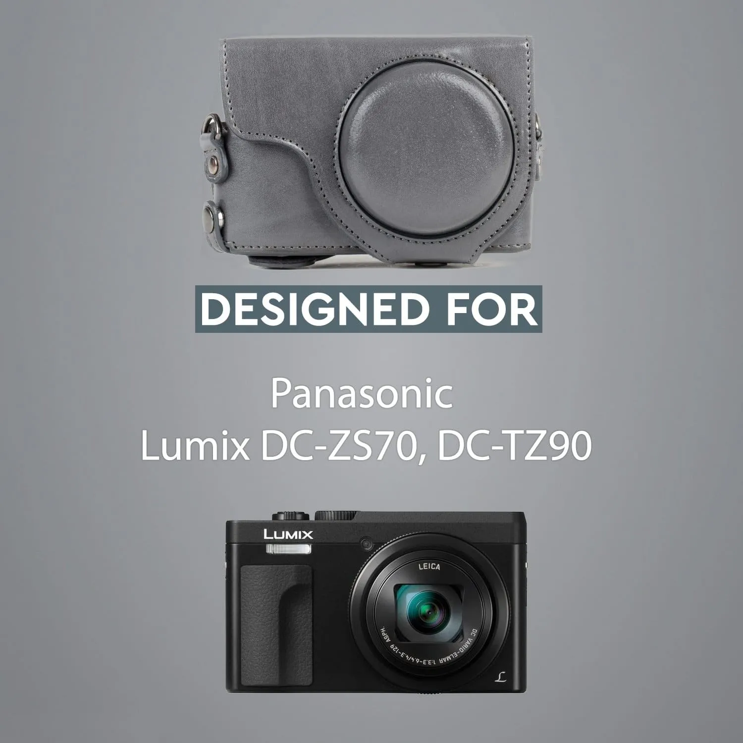 MegaGear Panasonic Lumix DC-ZS80, DC-ZS70, DC-TZ95, DC-TZ90 Ever Ready Leather Camera Case and Strap