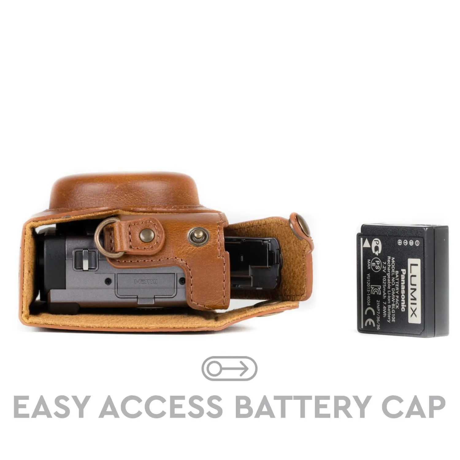 MegaGear Panasonic Lumix DC-ZS80, DC-ZS70, DC-TZ95, DC-TZ90 Ever Ready Leather Camera Case and Strap