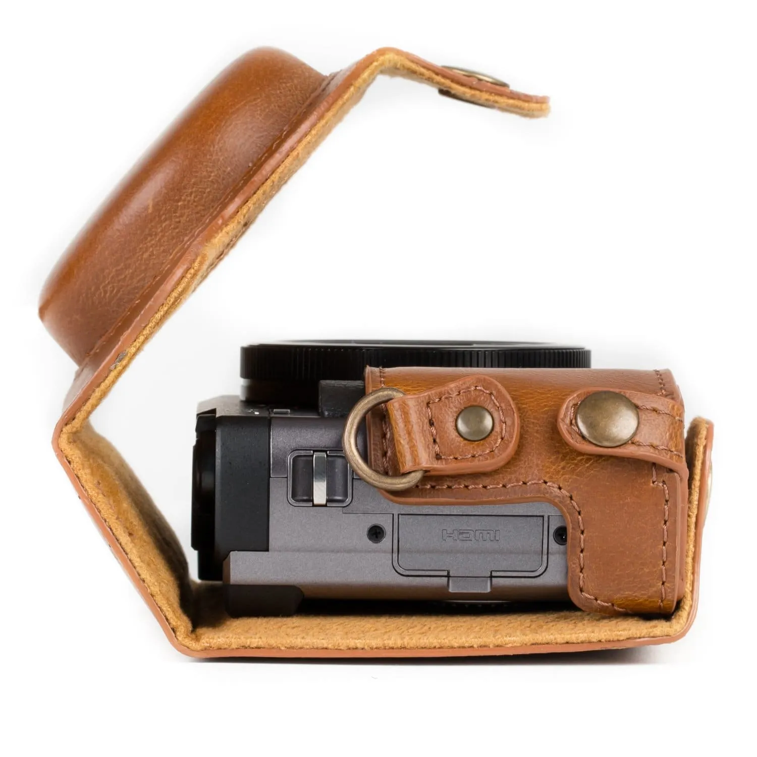 MegaGear Panasonic Lumix DC-ZS80, DC-ZS70, DC-TZ95, DC-TZ90 Ever Ready Leather Camera Case and Strap