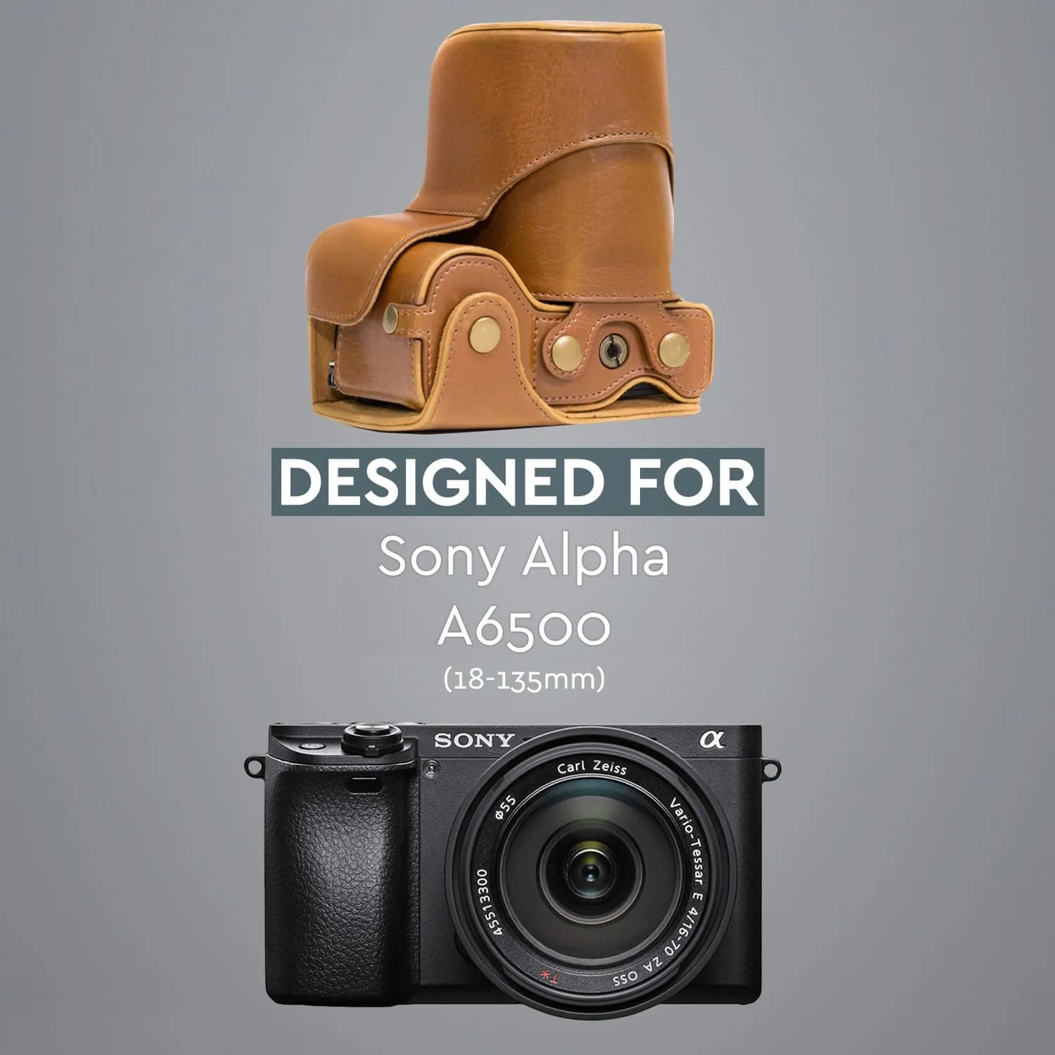 MegaGear Sony Alpha A6500 (18-135mm) Ever Ready Leather Camera Case and Strap