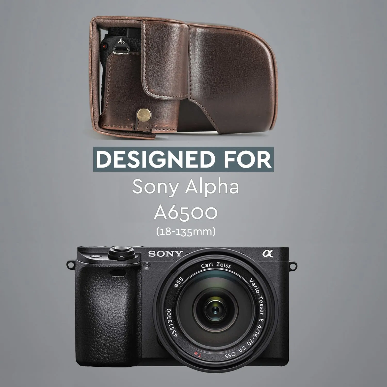 MegaGear Sony Alpha A6500 (18-135mm) Ever Ready Leather Camera Case and Strap