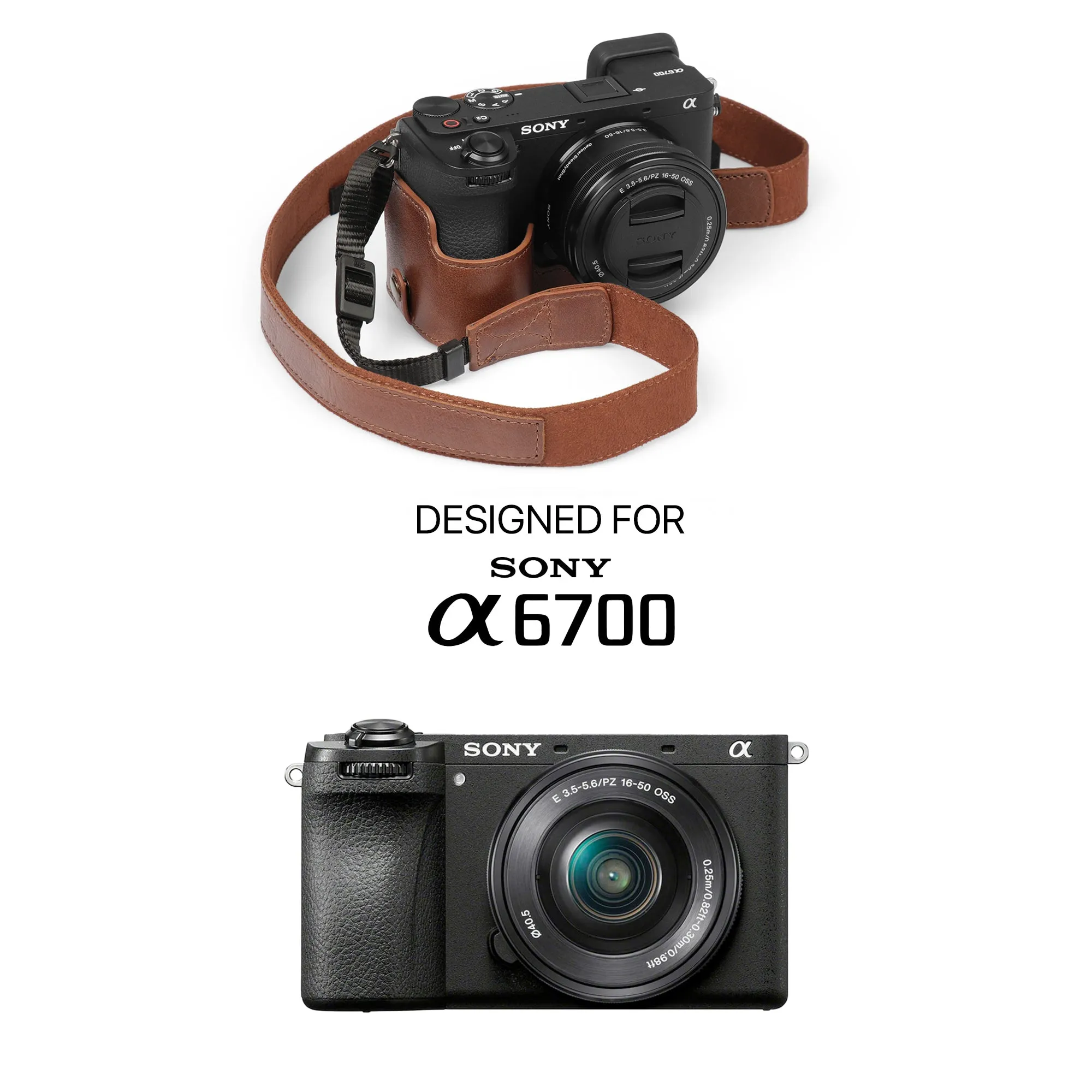 MegaGear Sony Alpha A6700 Stylish and Protective Genuine Leather Leather Camera Half Case