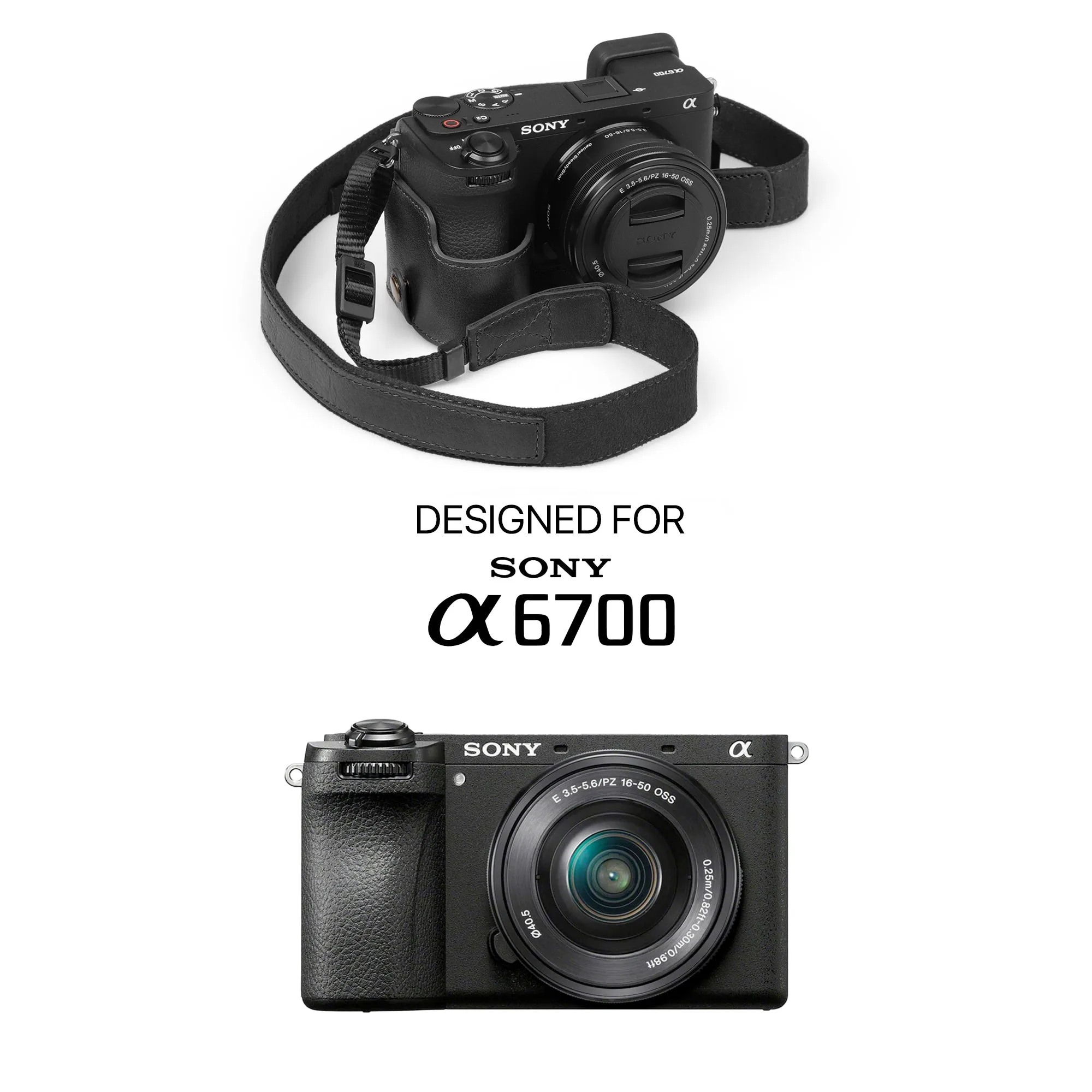MegaGear Sony Alpha A6700 Stylish and Protective Genuine Leather Leather Camera Half Case