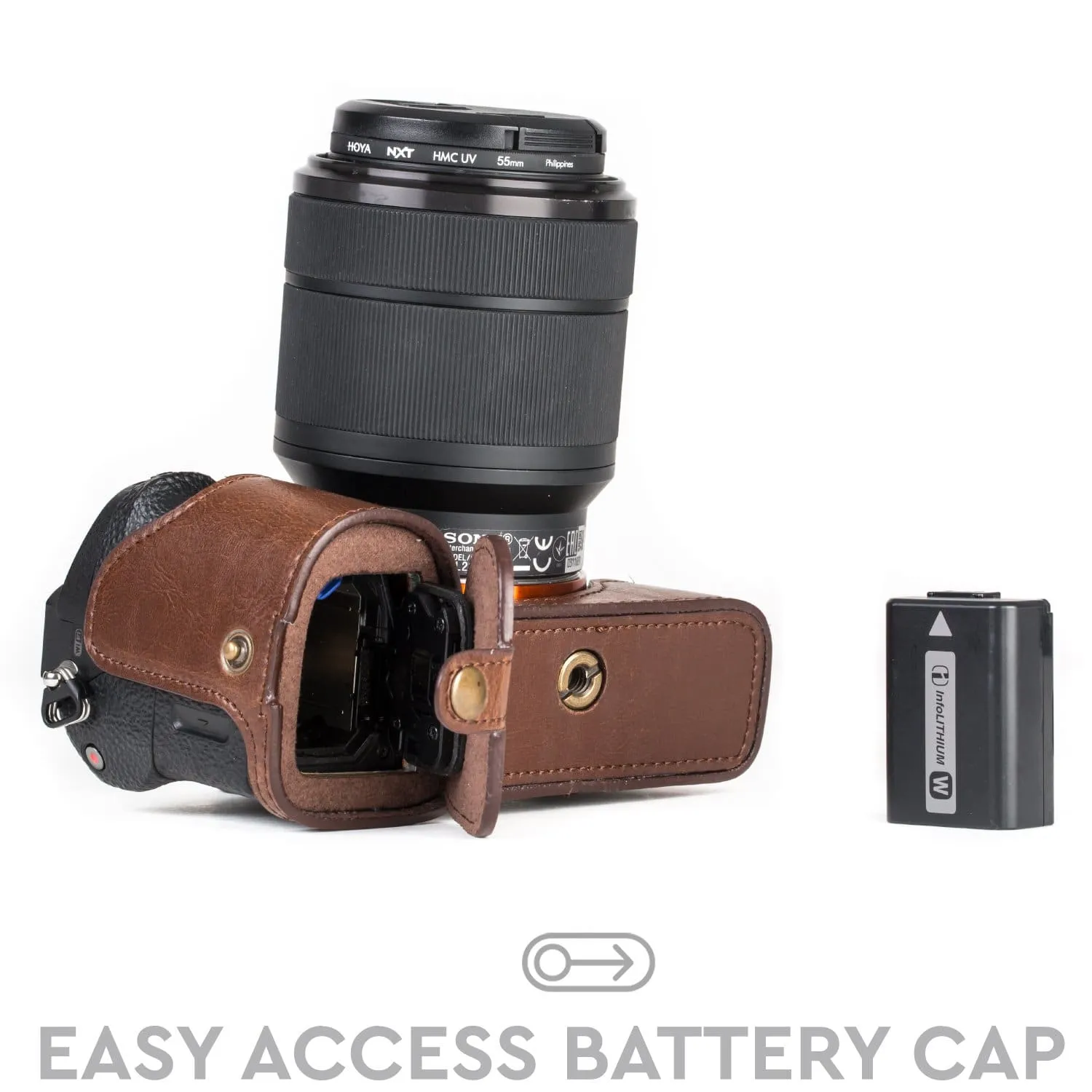 MegaGear Sony Alpha A7S II, A7R II, A7 II Ever Ready Leather Camera Half Case and Strap