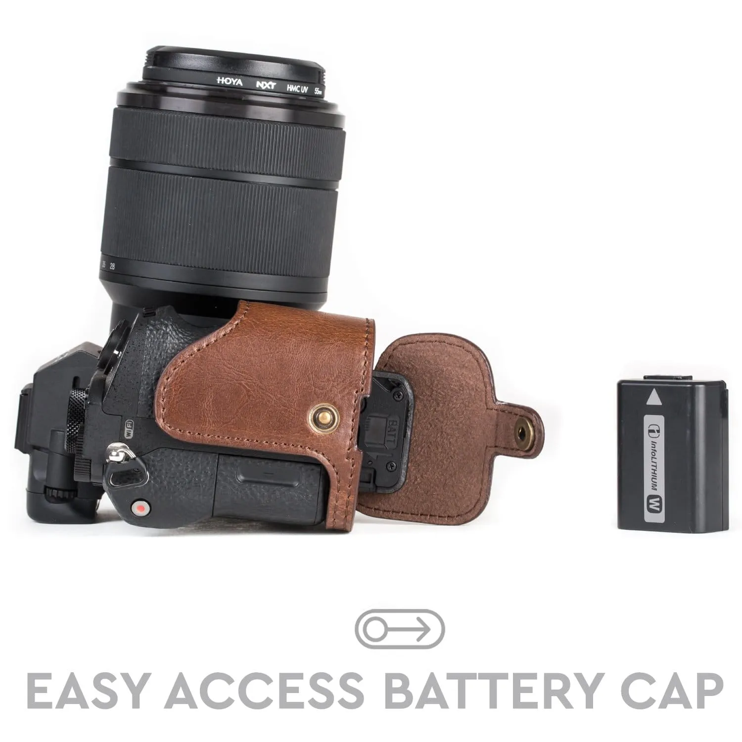 MegaGear Sony Alpha A7S II, A7R II, A7 II Ever Ready Leather Camera Half Case and Strap