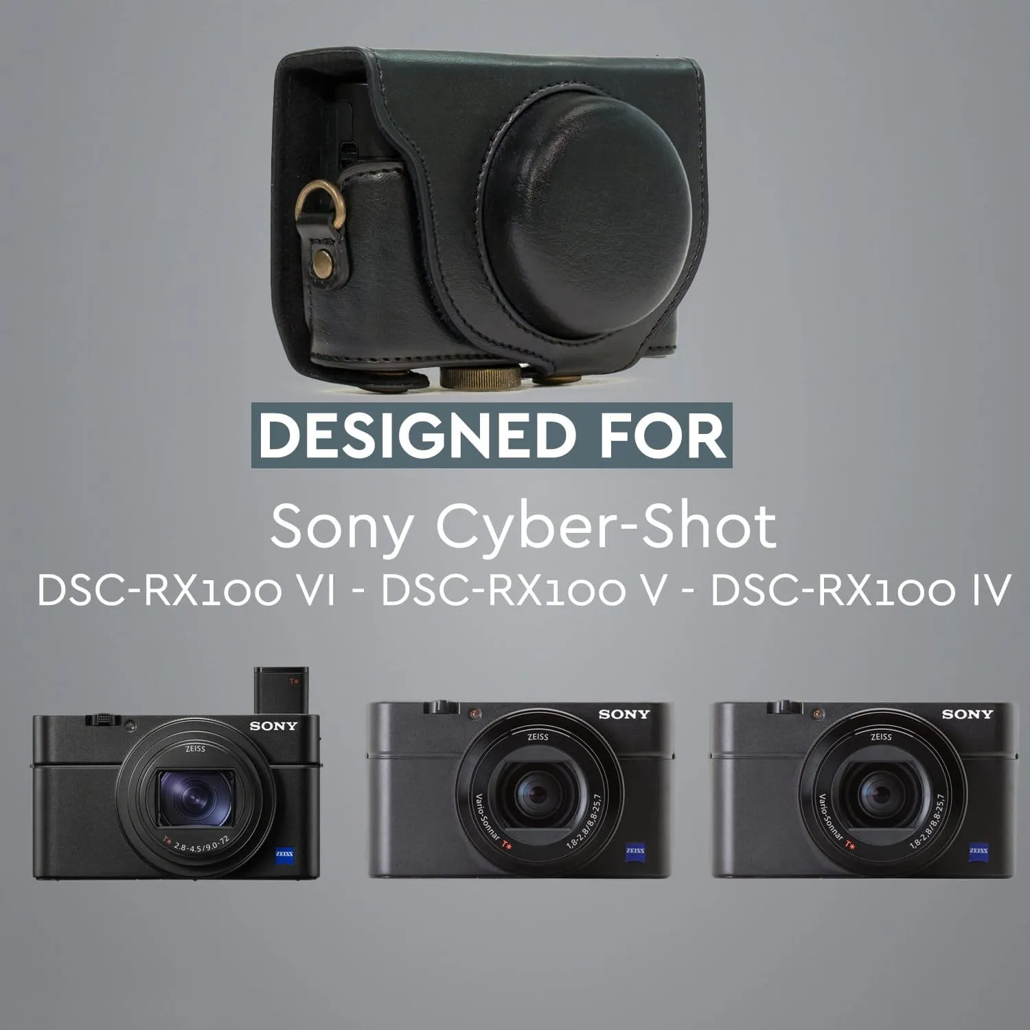 MegaGear Sony Cyber-shot DSC-RX100 VI, DSC-RX100 V, DSC-RX100 IV, DSC-RX100 III Ever Ready Leather Camera Case with Strap