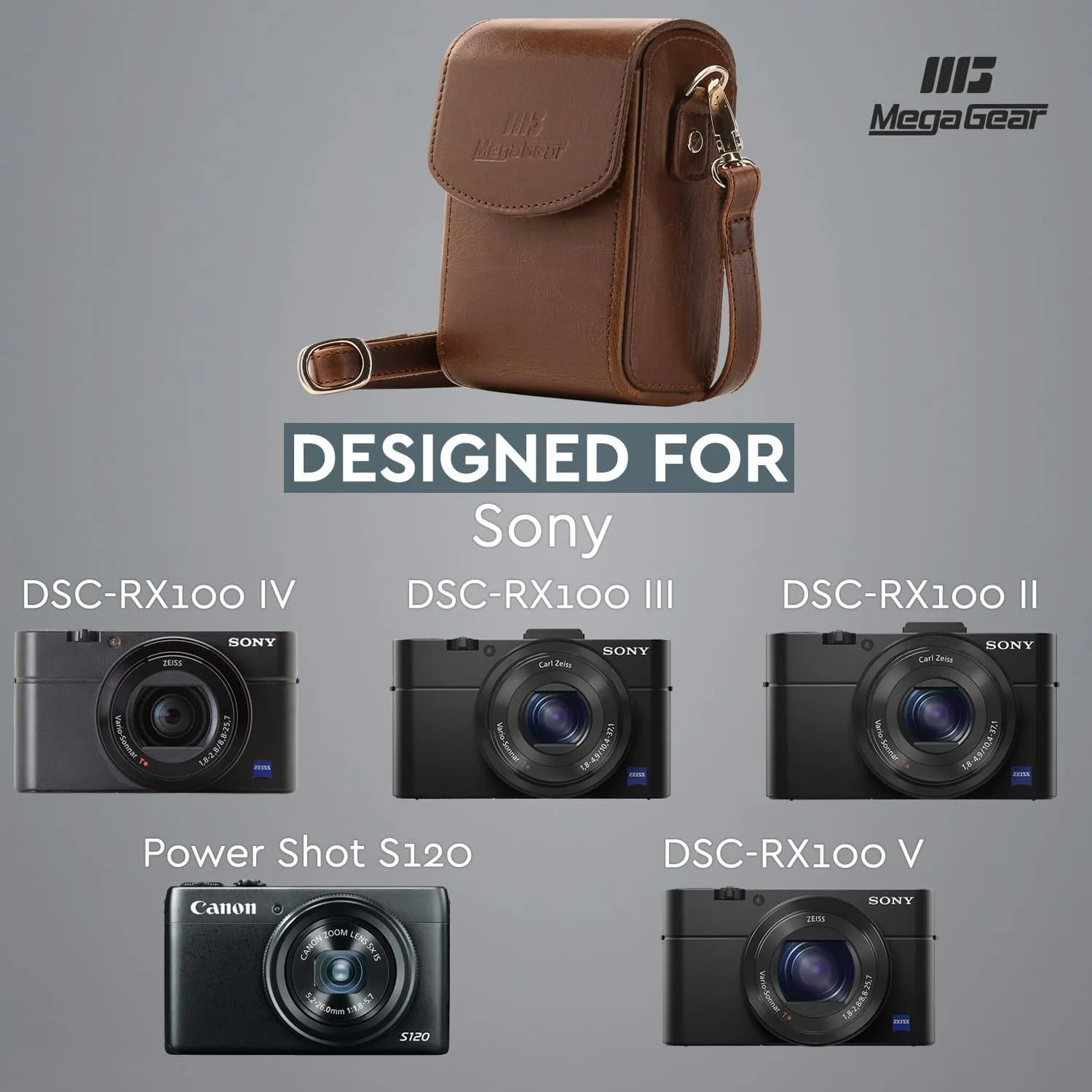 MegaGear Sony Cyber-shot DSC-RX100 VII, DSC-RX100 V, DSC-RX100 IV, DSC-RX100 III, DSC-RX100 II, Canon PowerShot S120 Leather Camera Case with Strap