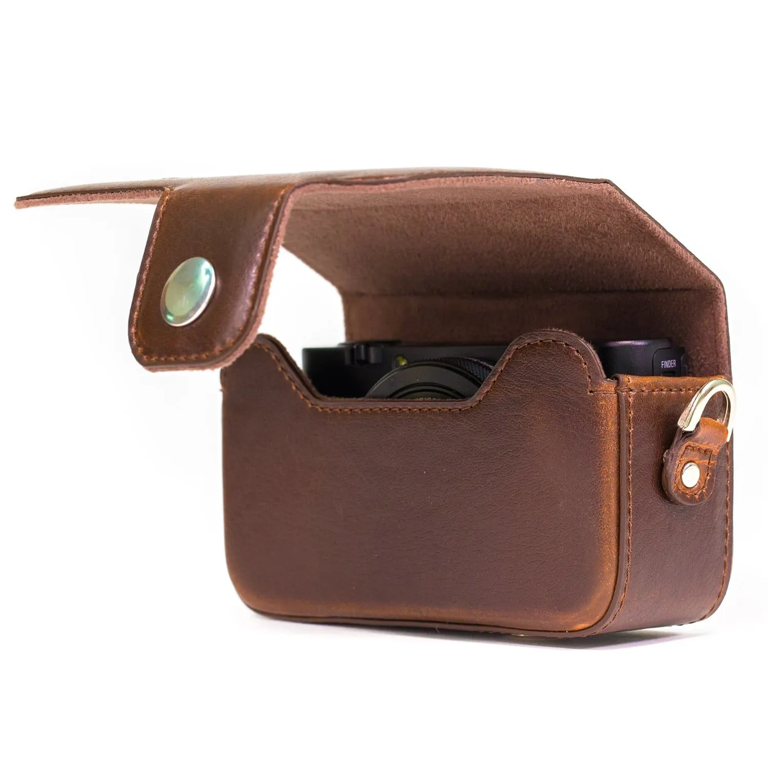 MegaGear Sony Cyber-shot DSC-RX100 VII, DSC-RX100 VI, DSC-RX100 V, DSC-RX100 IV, DSC-RX100 III, DSC-RX100 II, ZV-1 Leather Camera Case with Strap