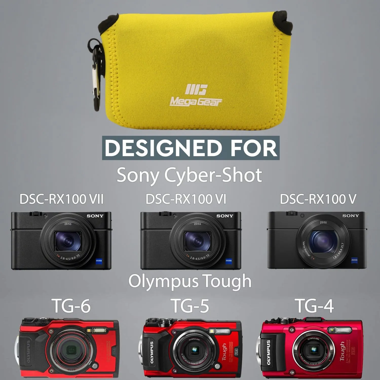 MegaGear Sony Cyber-shot DSC-RX100 VII, DSC-RX100 VI, DSC-RX100 V, DSC-RX100 IV, Olympus TG-6, TG-5, TG-4 Ultra Light Neoprene Camera Case
