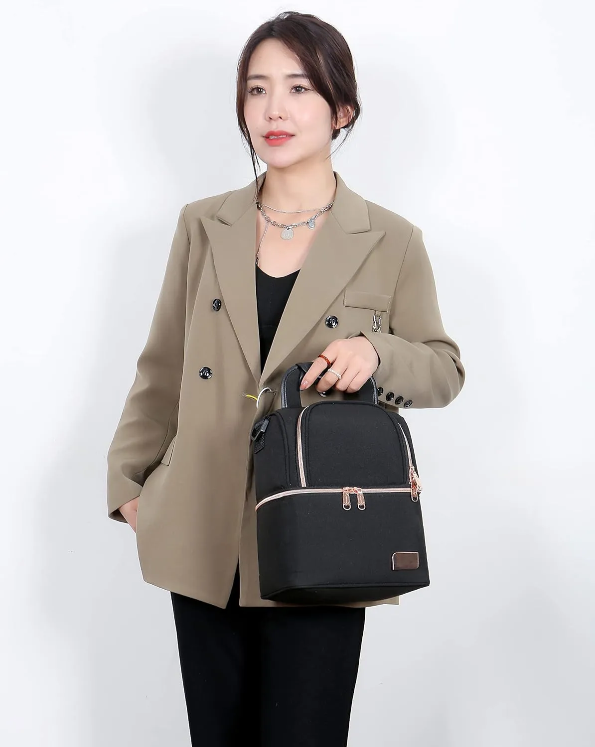 Meichoon Breast Milk Baby Bottle Cooler Bag Waterproof Baby Food Insulation Maternity Backpack Double Layer Fresh Keeping Travel Handbag for Nursing Mom Daycare UH12 Black