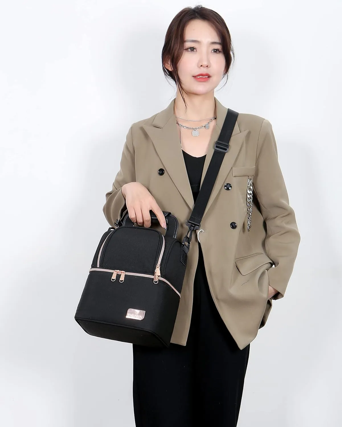 Meichoon Breast Milk Baby Bottle Cooler Bag Waterproof Baby Food Insulation Maternity Backpack Double Layer Fresh Keeping Travel Handbag for Nursing Mom Daycare UH12 Black