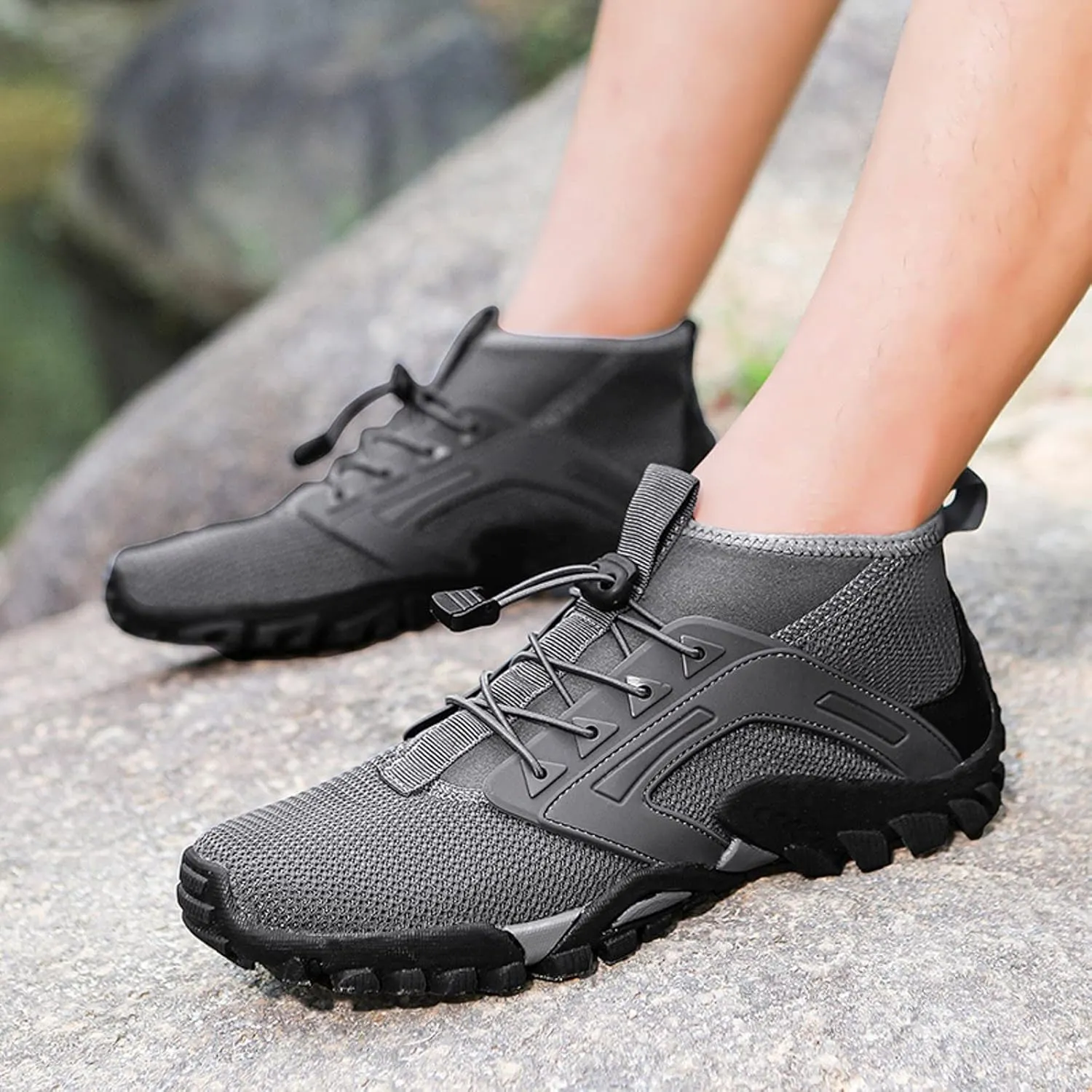 Men Sports Shoes Men's Fashion Hiking Shoes Lightweight Non Slip Outdoor Ankle Boots Breathable Hike Trekking Mountaineering Shoes with Adjustable Lace
