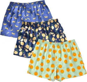 Mens Boxer Shorts for Men 100 Cotton Funny Sleep Short Inseam Woven Pattern Plaid Pajamas Multipacks