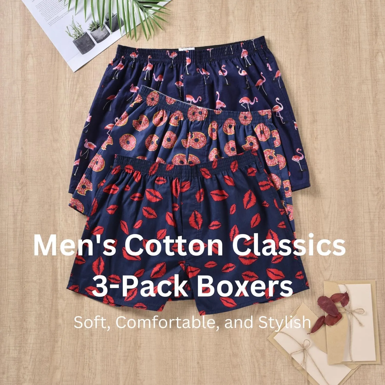 Mens Boxer Shorts for Men 100 Cotton Funny Sleep Short Inseam Woven Pattern Plaid Pajamas Multipacks