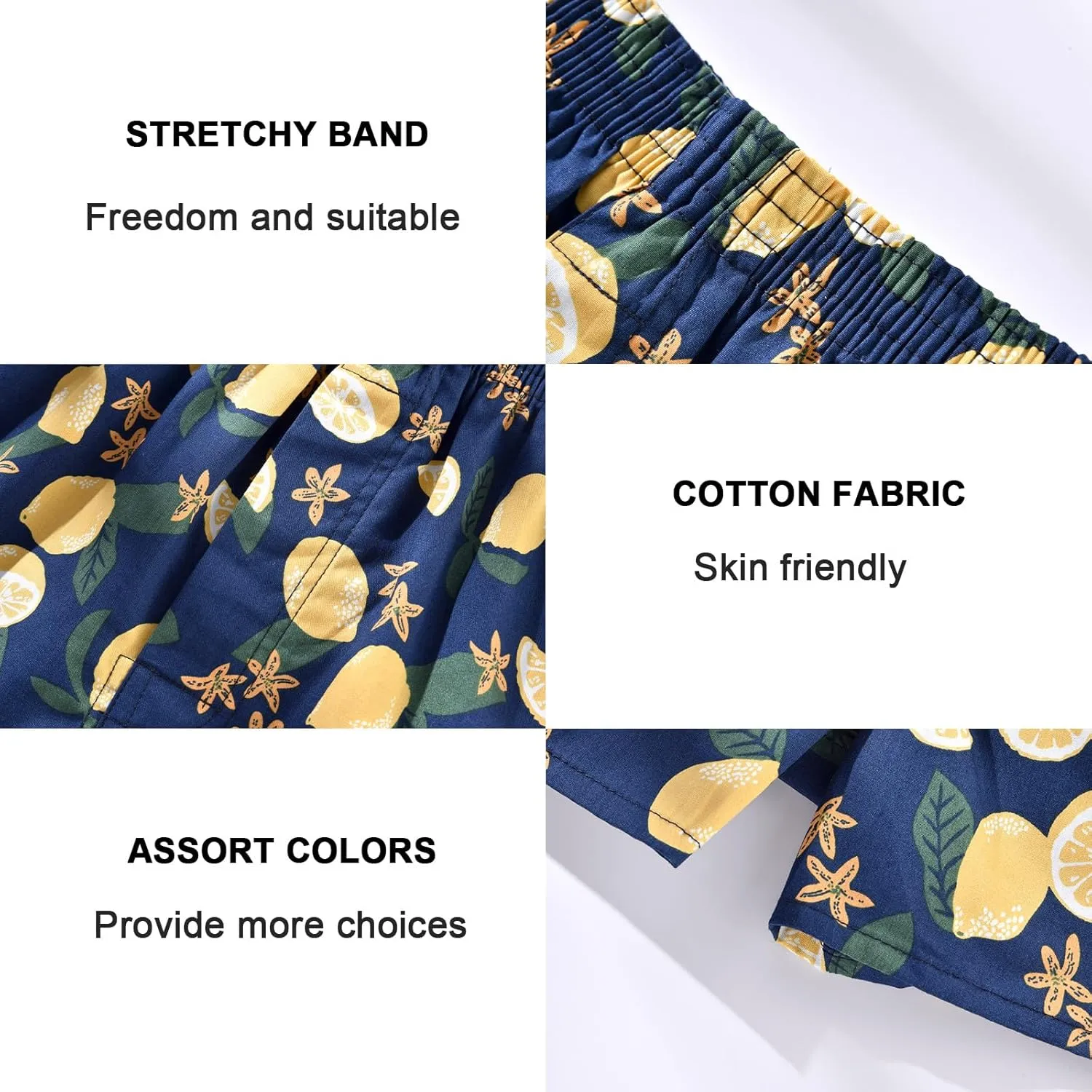 Mens Boxer Shorts for Men 100 Cotton Funny Sleep Short Inseam Woven Pattern Plaid Pajamas Multipacks