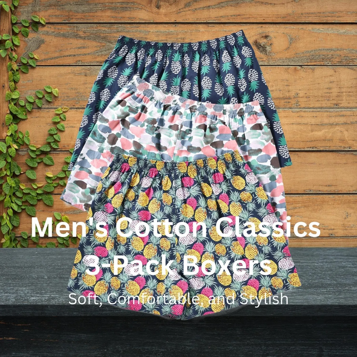 Mens Boxer Shorts for Men 100 Cotton Funny Sleep Short Inseam Woven Pattern Plaid Pajamas Multipacks