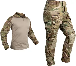 Men’s G3 Combat Uniform Tactical Camouflage Apparel Set For Hunting Airsoft Paintball Milsim With Knee Pads(camo camo,Small)