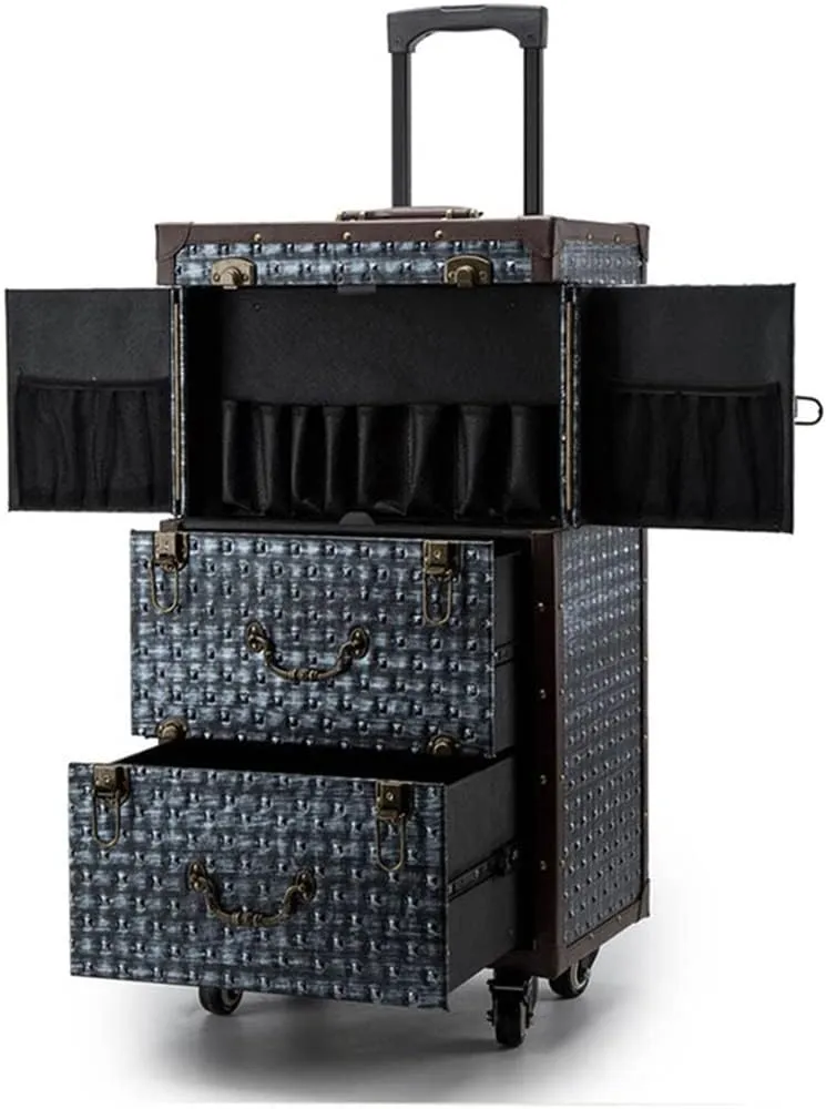 Men's Hairdressing Rolling Luggage Trolley Case Travel Ladies Makeup Travel Case Makeup Beauty Large Capacity Toolbox(D)