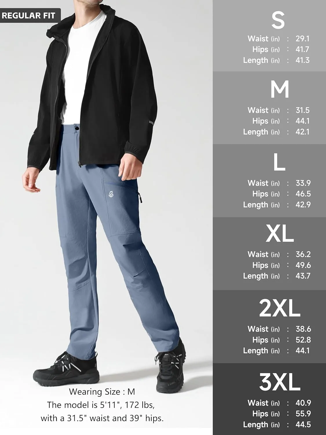 Men's Hiking Pants, Quick Dry Travel Pants Men Lightweight Outdoor Large Pocket Casual Work Pants Water-Resistant