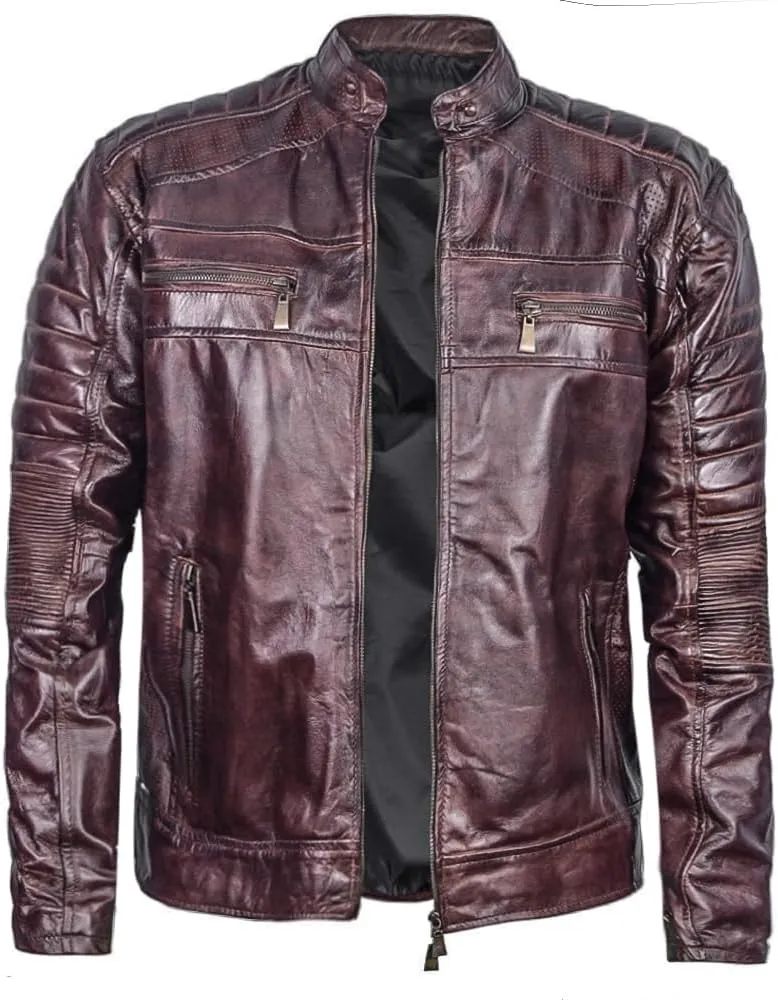 Men's Lambskin Leather Jacket – Classic Leather Bomber Jacket, Stylish Cafe Racer Biker Outerwear for Men
