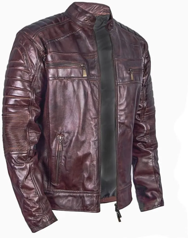 Men's Lambskin Leather Jacket – Classic Leather Bomber Jacket, Stylish Cafe Racer Biker Outerwear for Men