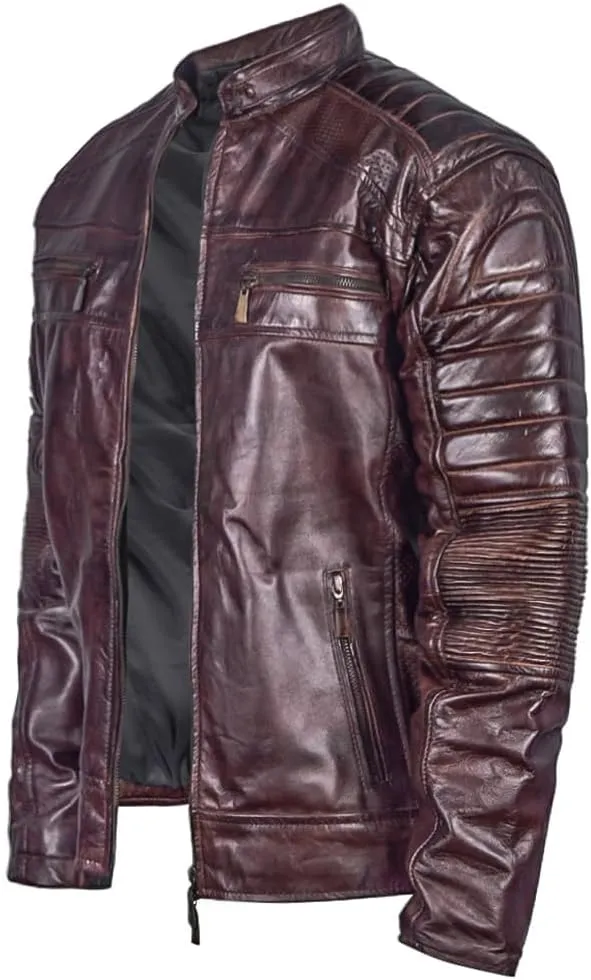 Men's Lambskin Leather Jacket – Classic Leather Bomber Jacket, Stylish Cafe Racer Biker Outerwear for Men